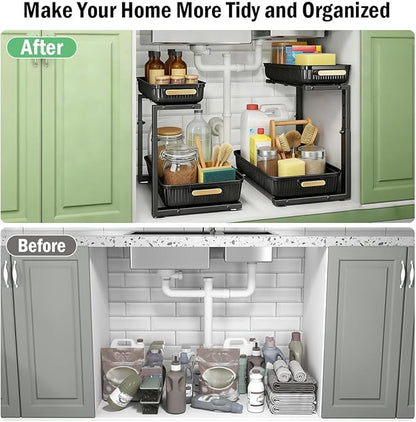 ARSTPEOE Under Sink Organizer - 2 Packs Multi-Purpose Pull-Out Storage Organizers, Slide out Pull out Cabinet Organizer Shelf, Storage for Kitchen Bathroom