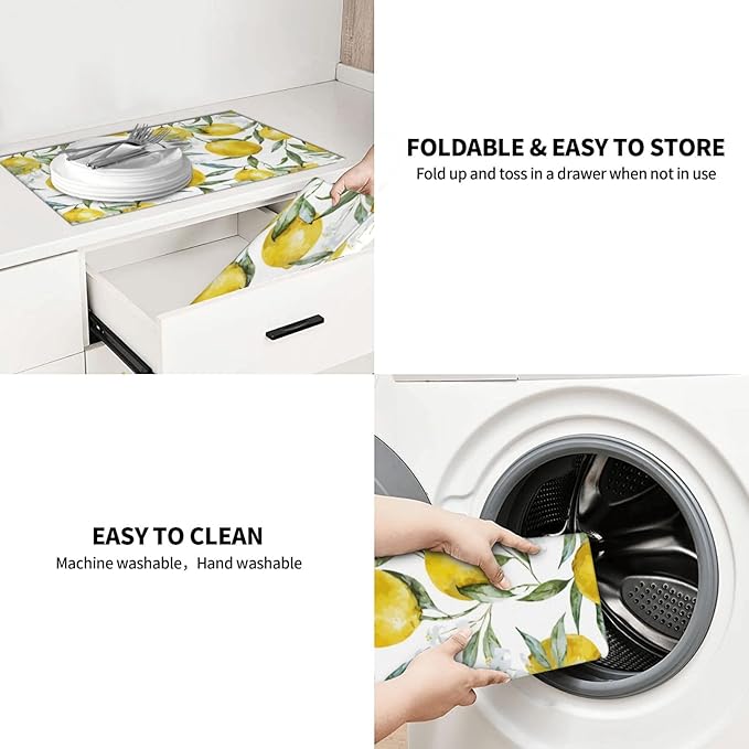 Lemon Dish Drying Mat 18x24 For Kitchen Counter Absorbent Microfiber Dishes Pad Dish Drainer Rack Mats Fast Dry Kitchen Accessories