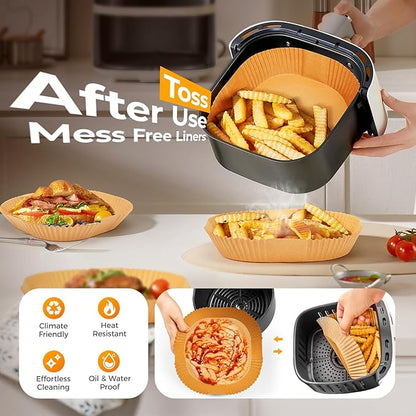 Air Fryer Paper Liners: 100Pcs Parchment Paper, 8" Air Fryer Liner Disposable for Microwave, Non-Stick Square Air Fryer Basket Liner