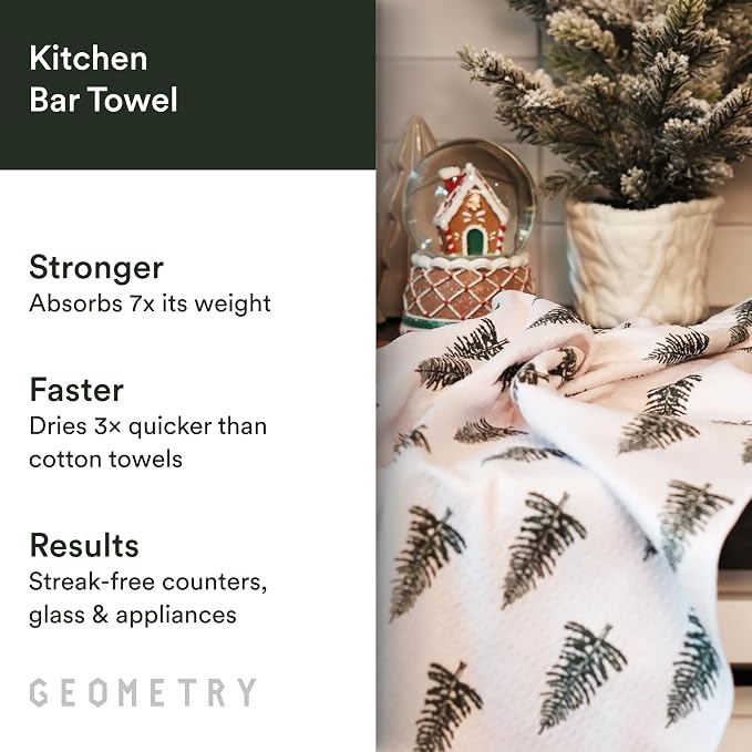 GEOMETRY Bar Towels for Kitchen Premium Towels for Cleaning Dishes & Glassware - Absorbent & Fast Drying Kitchen Towels - Pine, 12" x 14" - 1-Piece