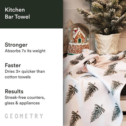GEOMETRY Bar Towels for Kitchen Premium Towels for Cleaning Dishes & Glassware - Absorbent & Fast Drying Kitchen Towels - Pine, 12" x 14" - 1-Piece
