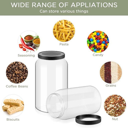Dandat 8 Pcs 1 Gallon Clear Plastic Jars Airtight Pantry Large Mouth Jars Plastic Jug Cylinder Containers with Lids for Candy Butter Honey Sugar Cookies Arts Crafts Bartender Kitchen (Black Lids)