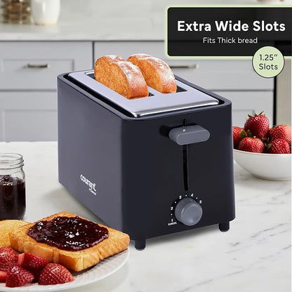 Courant 2-Slice Toaster Cool Touch with Extra Wide Slots For Bread, Bagels & Waffle with 6 Adjustable Shade Settings, Crumb Tray & Cancel Function Extra-Lift Feature, compact Design - Black