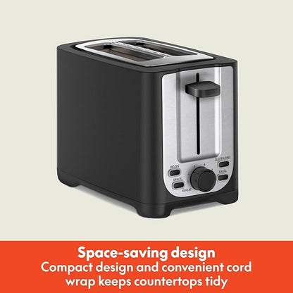bella 2 Slice Toaster with Auto Shut Off - Extra Wide Slots & Removable Crumb Tray and Cancel, Defrost & Reheat Function - Toast Bread, Bagel & Waffle, Black