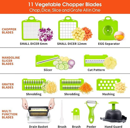 Vegetable Chopper: 16 in 1 Food Chopper - Onion Vegetable Slicer Cutter Dicer, Veggie Cutter with Container, 7 Blades, Kitchen Gadgets for Carrot Salad Garlic Potato Slicer (Grey)