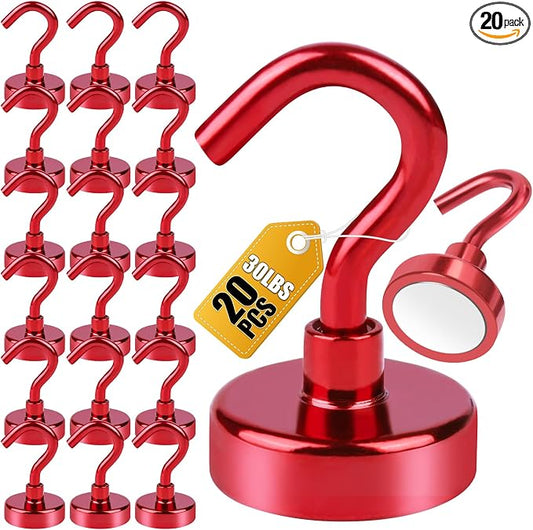DIYMAG Magnetic Hooks, 30Lbs Strong Heavy Duty Cruise Magnet S-Hook for Classroom, Fridge, Hanging, Cabins, Grill, Kitchen, Garage, Workplace and Office Etc, (20 Pack-Red)