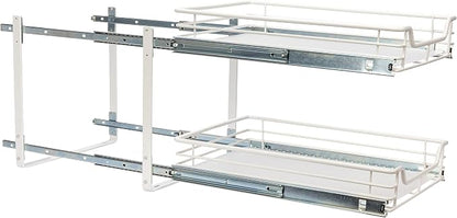 Household Essentials Glidez Multipurpose Paint-Finished Steel Pull-Out/Slide-Out Storage Organizer for Under Cabinet Use - 2-Tier Design - Fits Standard Size Cabinet or Shelf, White