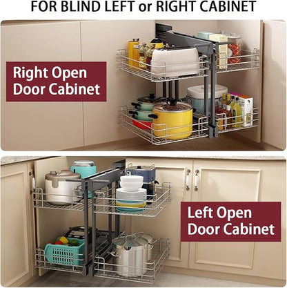 Gdrasuya10 Blind Corner Cabinet Pull Out Organizer, 2 Tier Pull Out Shelf Organizer for Corner Cabinet Storage Slide Out Kitchen Cabinet Organizer Basket for 15" Opening Door (Left or Right)
