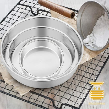 E-far Cake Pan Set of 3 (4 inch/6 inch/8 inch), Stainless Steel Small Round Layer Cake Baking Pans, Perfect for Tier Smash Cake, Non-Toxic & Healthy, Mirror Finish & Dishwasher Safe