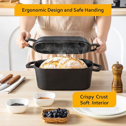 Velaze 3.6QT Dutch Oven for Bread Baking,Oval Cast Iron Bread Oven Pan with Lid and Offset Handles,Oven Safe to 500°F for Homemade Sourdough Bread(Black)
