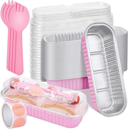 200Pack 6.8oz Pink Mini Cake Pans with Lids Baking Cups Aluminum Foil Pans Tins, Individual Dessert Cups Containers for Sales,Party,Picnics