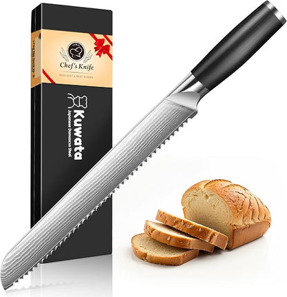 Bread Knife for Homemade Bread, 10 Inch Multifunction Serrated Knife, Razor Sharp Slicer, Forged High Carbon Steel, Full Tang Ergonomic Handle Design for Sourdough Turkey Fruit