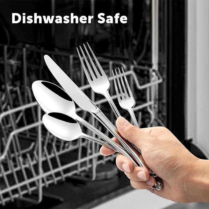 KINGSTONE Silverware Set, 60-piece 18/10 Stainless Steel Flatware Set Cutlery Set for 12, for Kitchen, Home, Wedding, Party, Mirror Polished and Dishwasher Safe, Featured Gifts