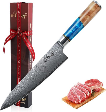 8-Inch Kitchen Knife, Handcrafted Damascus Sharp Chef Knife, Made with VG10 Steel, Wood Grain Resin Handle, Comes with Gift Box (8-inch chef's knife)
