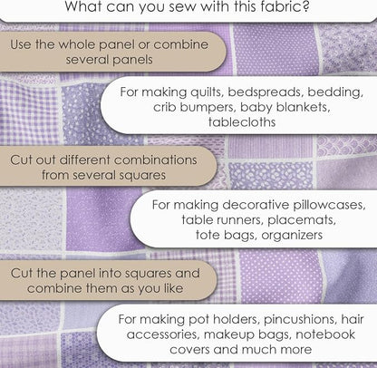 Cotton Satin Patchwork Fabric Panel – 35 Designs, 20×20 cm Squares, Single Piece 150×110 cm, Lavender Floral Quilt Fabric (Lavender Dreams Patchwork Set, 35pcs 8x8 inch)