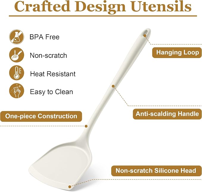 LIANYU 8Pcs Kitchen Cooking Utensils Set, Silicone Utensil Sets, Heat Resistant Kitchen Gadgets Essentials for Nonstick Cookware with Spatula, Spoon, Tuner, Ladle, Dishwasher Safe, White