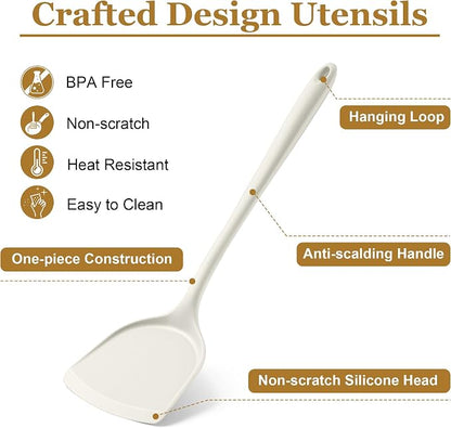 LIANYU 8Pcs Kitchen Cooking Utensils Set, Silicone Utensil Sets, Heat Resistant Kitchen Gadgets Essentials for Nonstick Cookware with Spatula, Spoon, Tuner, Ladle, Dishwasher Safe, White