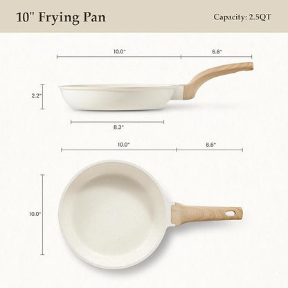 CAROTE Non Stick Frying Pan Skillet, Omelet Pan, Healthy Non Toxic Granite Chef Pan, Induction Compatible Egg Frying Pan with Heat-Resistant Handle, PFOA-Free,Cream White, 10"