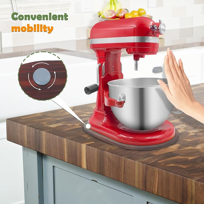 Bamboo Mixer Slider Compatible with Kitchen aid Bowl Lift 5-8 Qt Stand Mixer - Kitchen Countertop Storage Mover Sliding Caddy for Kitchen Aid 5-8 Qt Mixer (5-8 Qt - Brown)