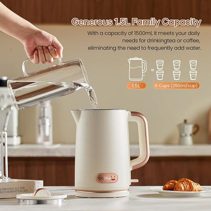 OLEGA Electric Kettle: 1200W Fast Boil Electric Water Kettles, 1.5L Double Wall Stainless Steel Tea Kettle, Auto Shut-Off, BPA-Free Hot Water Boiler Teapot for Coffee & Tea -Beige