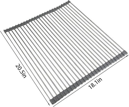Ahyuan Roll up Dish Drying Rack Over The Sink Kitchen Roll up Sink Drying Rack Portable Dish Drainer Foldable Dish Drying Rack (Warm Gray, 20.5''X19.7'')