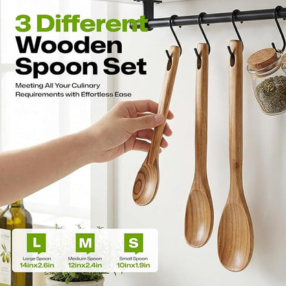 AIUHI 3Pcs Wooden Spoon Set, Different Size Wood Spoons for Cooking, Wooden Kitchen Utensils Set for Mixing, Serving and Eating