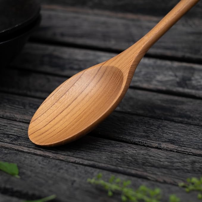 FAAY 12 Inches Teak Flat Spoon, Wooden Spoons for Cooking, Handcrafted Utensil Tools from High Moist Resistance Golden Teak Wood | Durable, Healthy for Non Stick Cookware