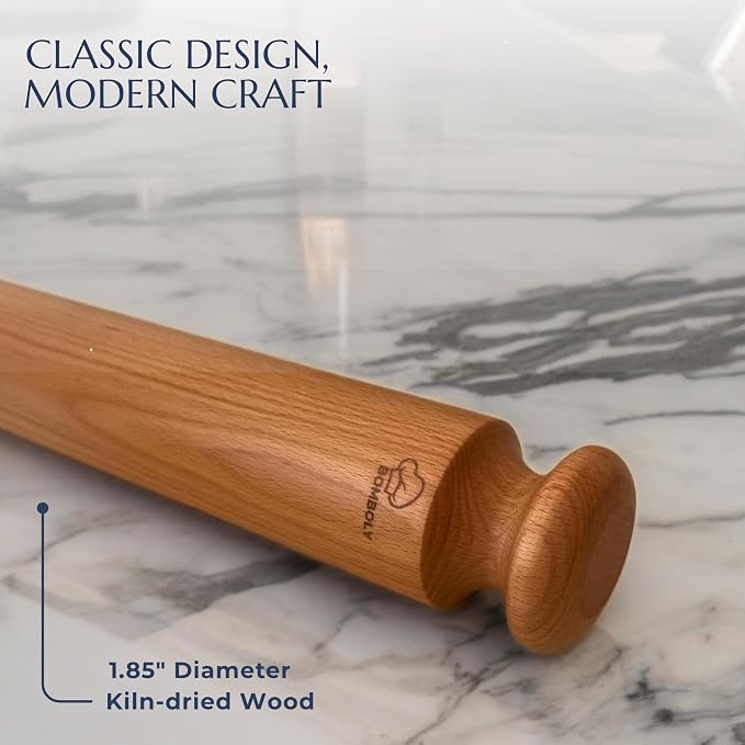 Mattarello Pasta Rolling Pin – Handmade Italian Tool for Authentic Pasta Making – The Original Design Beech Wood – Extra Long (30 inch)