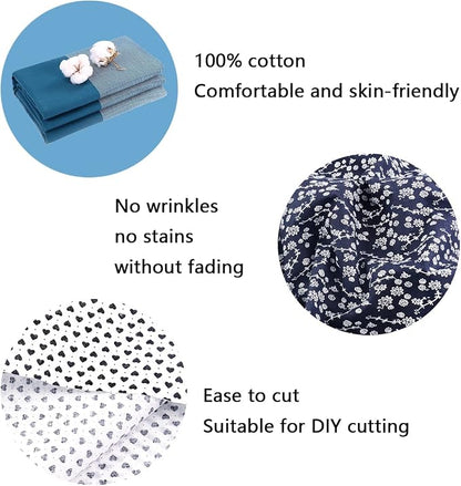 100% Cotton Fat Quarters - 8 Pieces (20"x20"), Floral Cotton Craft Fabric, DIY Cloths Patchwork, Pre-Cut Quilting Fabric (Navy)