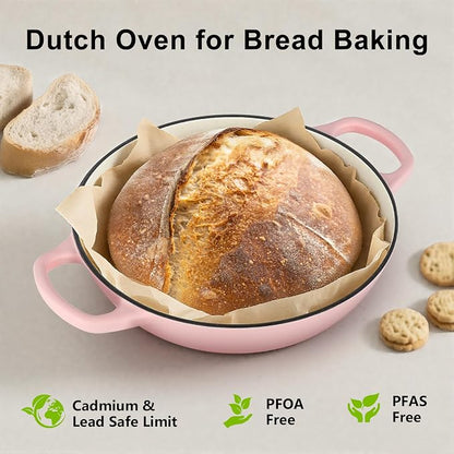 6QT Bread Dutch Oven Pot with Lid, Enameled Cast Iron Dutch Oven for Sourdough Bread Baking, Roasting, Stewing and Soup, Non-Stick Enamel Cookware for Oven/Stovetop, Perfect for Homemade Bread, Pink