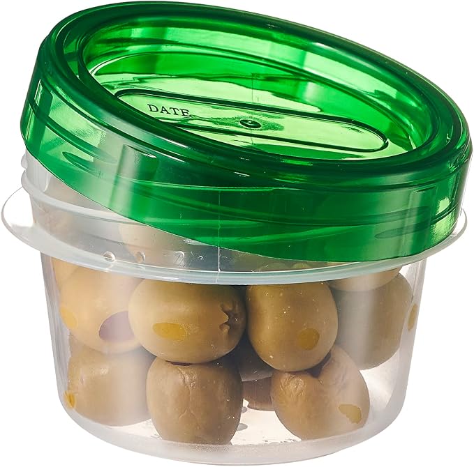 PLASTICPRO 12 Pack Twist Cap Food Storage Containers with Green Screw on Lid- 4 oz Reusable Meal Prep Containers - Small Freezer Containers Microwave Safe Green Plastic Food Storage