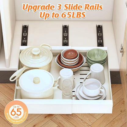 Ancaixin Pull Out Cabinet Organizer, 2PC 21" Deep Expandable (12"-21") Pull Out Drawers for Cabinets with Adhesive, Slide Out Drawers Roll Out Shelf for Kitchen, Bathroom, Under Sink Storage(White)