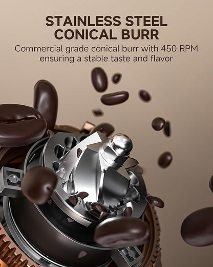 AMZCHEF Single Dose Coffee Grinder – 75 Settings Burr Grinder, 40mm Conical Burr, Anti-Static & Low-Retention Design, Quiet DC Motor with Magnetic Outlet & Vacuum Dosing Cup for Espresso, French Press