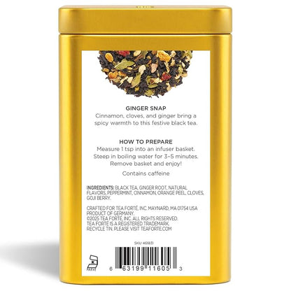 Tea Forte Ginger Snap Premium Loose Leaf Caffeinated Black Tea Blend Canister, Makes 35-50 Cups