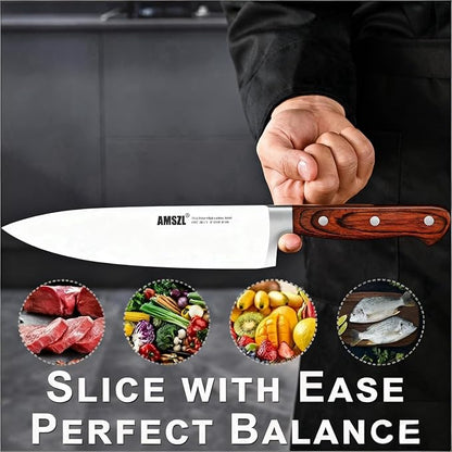 8 Inch Chef Knife, Ultra Sharp German Steel Full Tang | One knife for 90% of kitchen tasks: slice meat, dice vegetables, mince herbs, chop nuts. Replaces a drawer of mediocre blades
