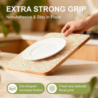 FEXIA Shelf Liner 17.5 Inch x 20 FT Daisy Non Slip Waterproof Cabinet and Drawer Liner for Kitchen Cabinet Refrigerator Pantry Closet Durable Non Adhesive