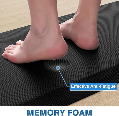 StepRite Kitchen Mats, 2PCS Kitchen Rugs, Cushioned Anti Fatigue Kitchen Mats for Floor, Non-Slip Standing Desk Mat, Waterproof Kitchen Rug Set for Kitchen, 20" x 32"+20" x 72"-Full 1 inch Thick,Black