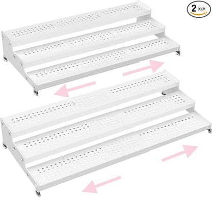 Step Can Organizer, Metal Tiered Spice Rack for Kitchen Counter, 3-Tier Storage Shelf for Canned Food （2Packs/White/With holes