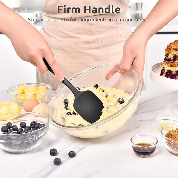 Heat Resistant Silicone Spoon Spatula: U-Taste 600ºF High Heat Flexible 11.38in Silicon Mixing Stirring Cooking Scraping Baking Bowl Scraper Seamless Spreader for Kitchen Nonstick Cookware (Black)
