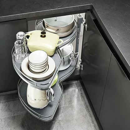 Blind Corner Cabinet Organizer Pull Out, 2 Tier Magic Corner Pull Out Shelves for Kitchen Storage, Soft Close Adjustable Height Organizer, Heavy Duty Metal Rack for Pots, Pans and Pantry Items