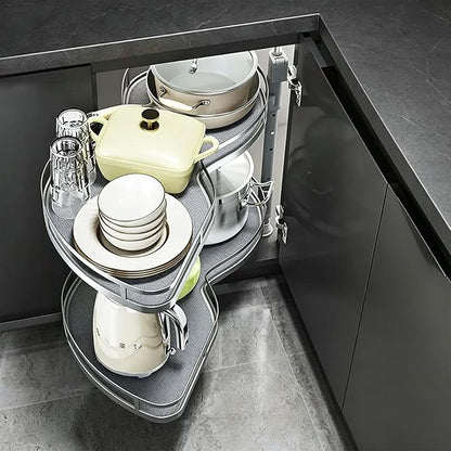 Blind Corner Cabinet Organizer Pull Out, 2 Tier Magic Corner Pull Out Shelves for Kitchen Storage, Soft Close Adjustable Height Organizer, Heavy Duty Metal Rack for Pots, Pans and Pantry Items