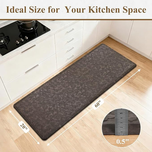 HEBE Kitchen Mat Cushioned Anti Fatigue Comfort Floor Mat Oversized 20"x60" Waterproof Non Slip Kitchen Rug Runner Laundry Room Rug Floor Carpet Heavy Duty Comfort Standing Mat Pads, Brown
