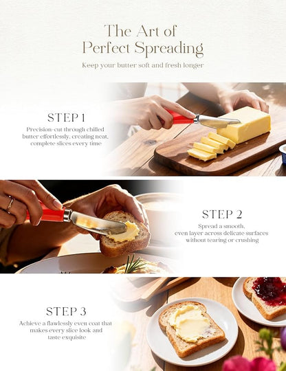 AISBUGUR 2 Pack Stainless Steel Butter Spreader Knife, Butter Knife with White Porcelain Handle, Cheese Butter Spreader Knives for Kitchen Red