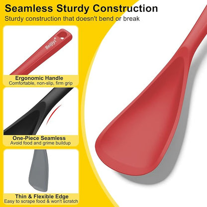 Beijiyi Silicine Cooking Spoons for Nonstick Cookwares, 3 Pack, 12.6 in | Sturdy, BPA-Free, Heat Resistant, One-Piece, Multifunction Spatula Spoon, Great for Cooking, Serving, Scooping, and Stirring