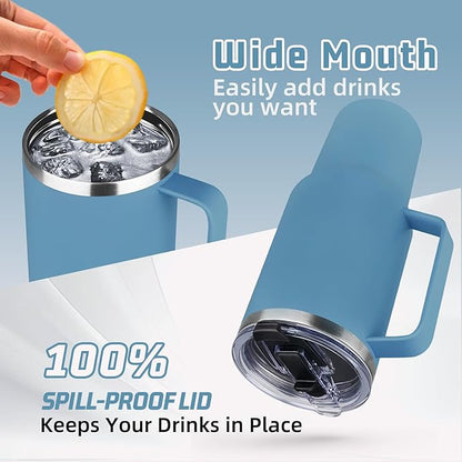 40 oz Tumbler with Handle and Flip Straw, 100% Leakproof Insulated Tumbler with Lid and Straw, Stainless Steel Travel Coffee Mug, Insulated Coffee Thermal Cup for Cold and Hot (Maya Blue)