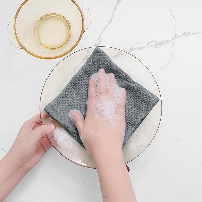 Homaxy 100% Cotton Waffle Weave Kitchen Dish Cloths, Ultra Soft Absorbent Quick Drying Dish Towels, 12 x 12 Inches, 24-Pack, Grey