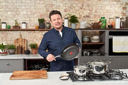 T-Fal x Jamie Oliver Nonstick Coated Stainless Steel Pans 8", 9.5" & 11", Frypan Set Induction Compatible, Oven Safe up to 500°F, Chef's Stainless Steel Skillet, Frying Pan, Silver