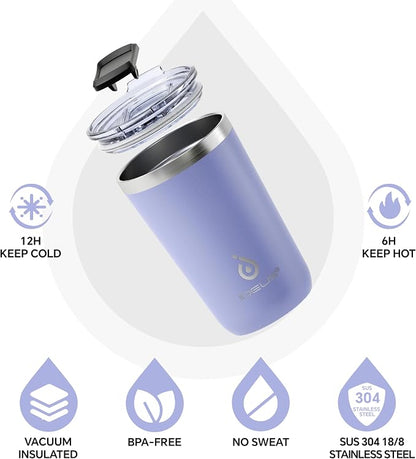 Ideus 20 oz Tumbler, Travel Coffee Mug with Splash Proof Sliding Lid, Double Wall Stainless Steel Vacuum Insulated Coffee Mug for Home and Office, Keep Beverages Hot or Cold, Lavender Purple