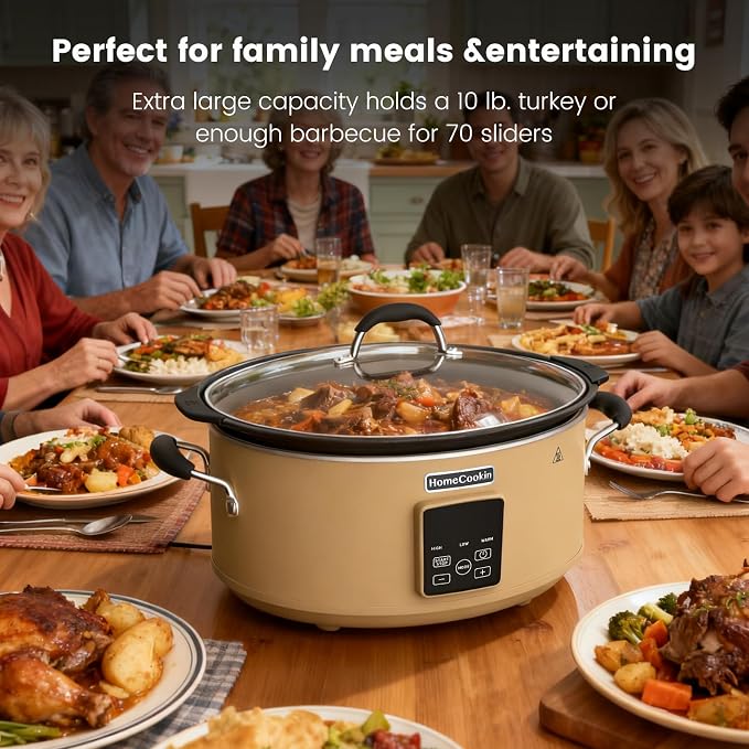 HOMECOOKIN Slow Cooker, Extra Large 10 Quart Programmable Slow Cookers with Timer, Dishwasher Safe Glass Lid & Crock, Kitchen Appliance for Families and Gatherings, Brown