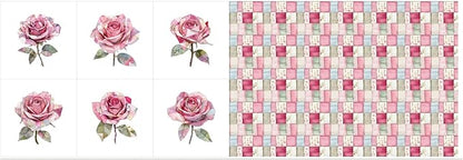 Cotton Fabric Panel – Single Continuous Patchwork Rose Panel, Featuring 6 Printed Design Squares (10" x 10") with Bonus Patchwork Area 29.5" x 19.7", Fabric for Quilting & Sewing
